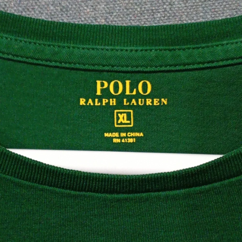 Polo Ralph Lauren Mens XL Green Long Sleeve Pocket T-Shirt Yellow Pony Logo